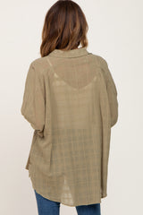 Olive Sheer Button Up Hi-Lo Top