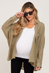 Olive Sheer Button Up Hi-Lo Maternity Top