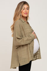 Olive Sheer Button Up Hi-Lo Maternity Top