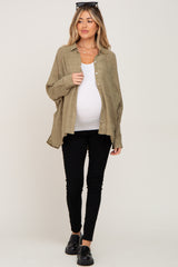 Olive Sheer Button Up Hi-Lo Maternity Top