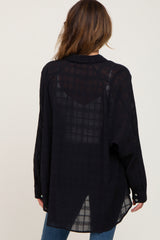 Black Sheer Button Up Hi-Lo Top