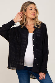 Black Sheer Button Up Hi-Lo Maternity Top