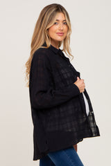 Black Sheer Button Up Hi-Lo Maternity Top