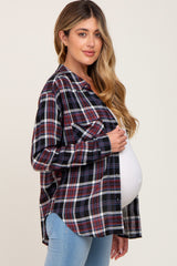 Black Plaid Button Up Long Sleeve Maternity Top