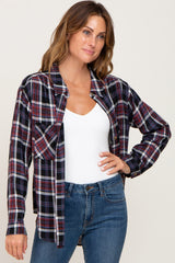 Black Plaid Button Up Long Sleeve Maternity Top