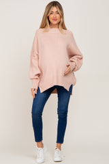 Light Pink Mock Neck Exposed Seam Maternity Sweater