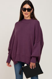 Purple Mock Neck Side Slit Oversized Sweater