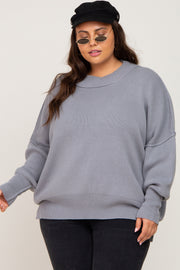 Grey Mock Neck Exposed Seam Plus Sweater