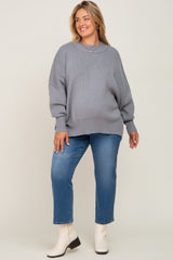 Grey Mock Neck Exposed Seam Maternity Plus Sweater