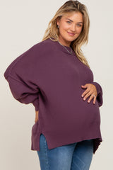 Purple Mock Neck Exposed Seam Maternity Plus Sweater