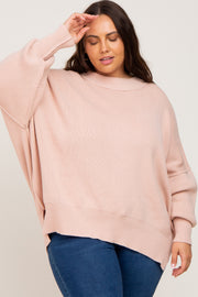 Light Pink Mock Neck Exposed Seam Plus Sweater