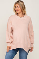 Light Pink Mock Neck Exposed Seam Maternity Plus Sweater