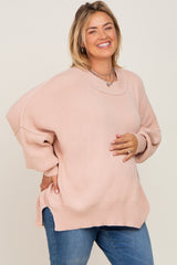 Light Pink Mock Neck Exposed Seam Maternity Plus Sweater