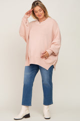 Light Pink Mock Neck Exposed Seam Maternity Plus Sweater