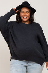 Charcoal Mock Neck Exposed Seam Maternity Plus Sweater