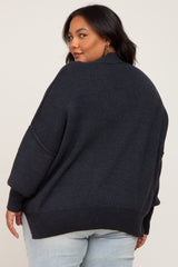 Charcoal Mock Neck Exposed Seam Maternity Plus Sweater