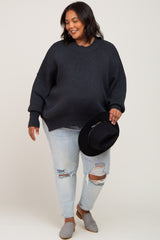 Charcoal Mock Neck Exposed Seam Maternity Plus Sweater