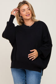 Black Mock Neck Exposed Seam Maternity Plus Sweater