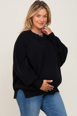 Black Mock Neck Exposed Seam Maternity Plus Sweater