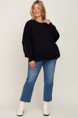 Black Mock Neck Exposed Seam Maternity Plus Sweater