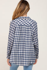 Navy Blue Plaid Flannel Maternity Top