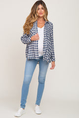 Navy Blue Plaid Flannel Maternity Top