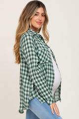 Green Plaid Flannel Maternity Top