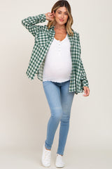 Green Plaid Flannel Maternity Top