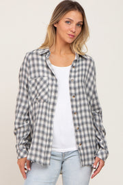 Grey Plaid Flannel Top