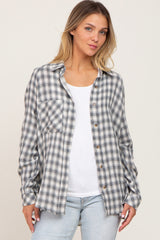 Grey Plaid Flannel Maternity Top