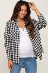 Black Plaid Flannel Maternity Top