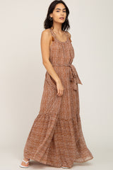 Mocha Animal Print Chiffon Maxi Dress