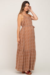 Mocha Animal Print Chiffon Maternity Maxi Dress