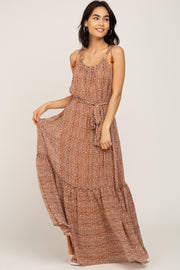 Mocha Animal Print Chiffon Maxi Dress