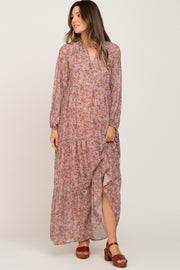 Taupe Floral Tiered Chiffon Maternity Maxi Dress