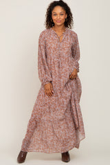 Taupe Floral Tiered Chiffon Maternity Maxi Dress