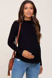 Black Mock Neck Long Sleeve Maternity Top