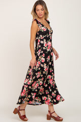 Black Floral Flutter Sleeve Maxi Dress