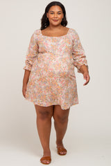 Taupe Floral Bubble Sleeve Maternity Plus Dress