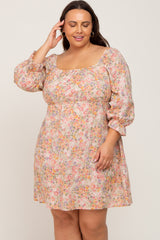 Taupe Floral Bubble Sleeve Maternity Plus Dress