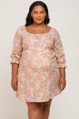 Taupe Floral Bubble Sleeve Maternity Plus Dress