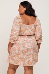 Taupe Floral Bubble Sleeve Maternity Plus Dress