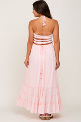 Light Pink Smocked Caged Back Maternity Dress