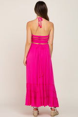 Fuchsia Smocked Caged Back Maternity Dress