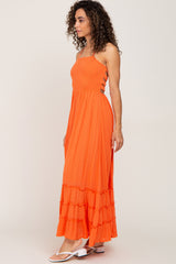 Orange Smocked Caged Back Dress