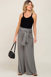 Olive High Waist Tie Front Wide Maternity Pants