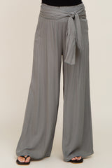 Olive High Waist Tie Front Wide Maternity Pants