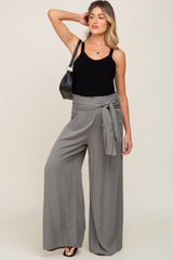 Olive High Waist Tie Front Wide Maternity Pants