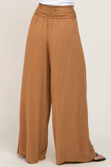 Camel High Waist Tie Front Wide Pants