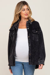 Black Corduroy Maternity Shirt Jacket